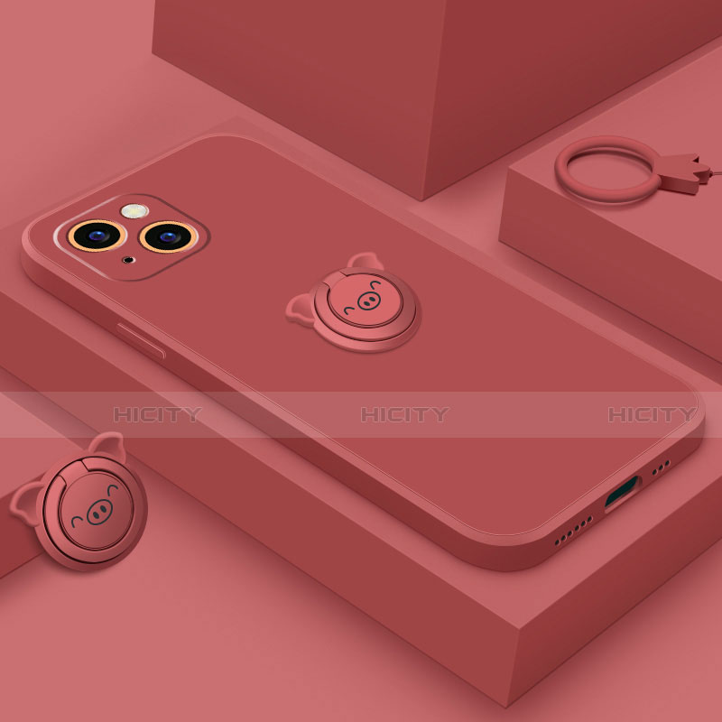 Custodia Silicone Ultra Sottile Morbida Cover con Magnetico Anello Supporto A07 per Apple iPhone 13