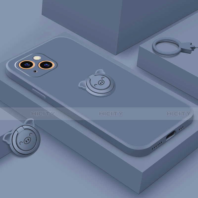 Custodia Silicone Ultra Sottile Morbida Cover con Magnetico Anello Supporto A07 per Apple iPhone 13 Mini