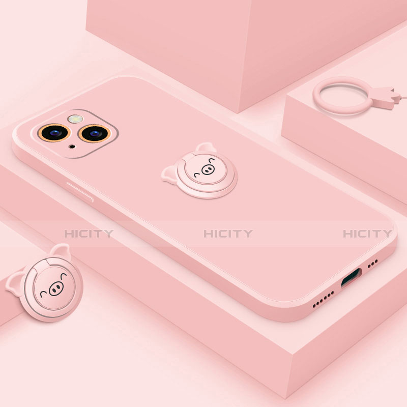 Custodia Silicone Ultra Sottile Morbida Cover con Magnetico Anello Supporto A07 per Apple iPhone 13 Oro Rosa