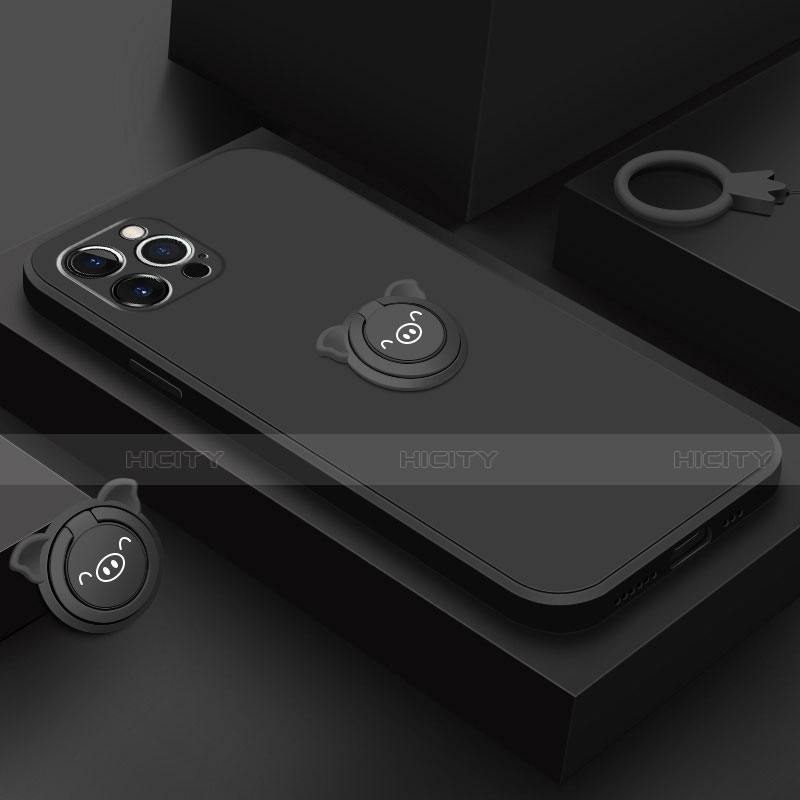 Custodia Silicone Ultra Sottile Morbida Cover con Magnetico Anello Supporto A07 per Apple iPhone 13 Pro