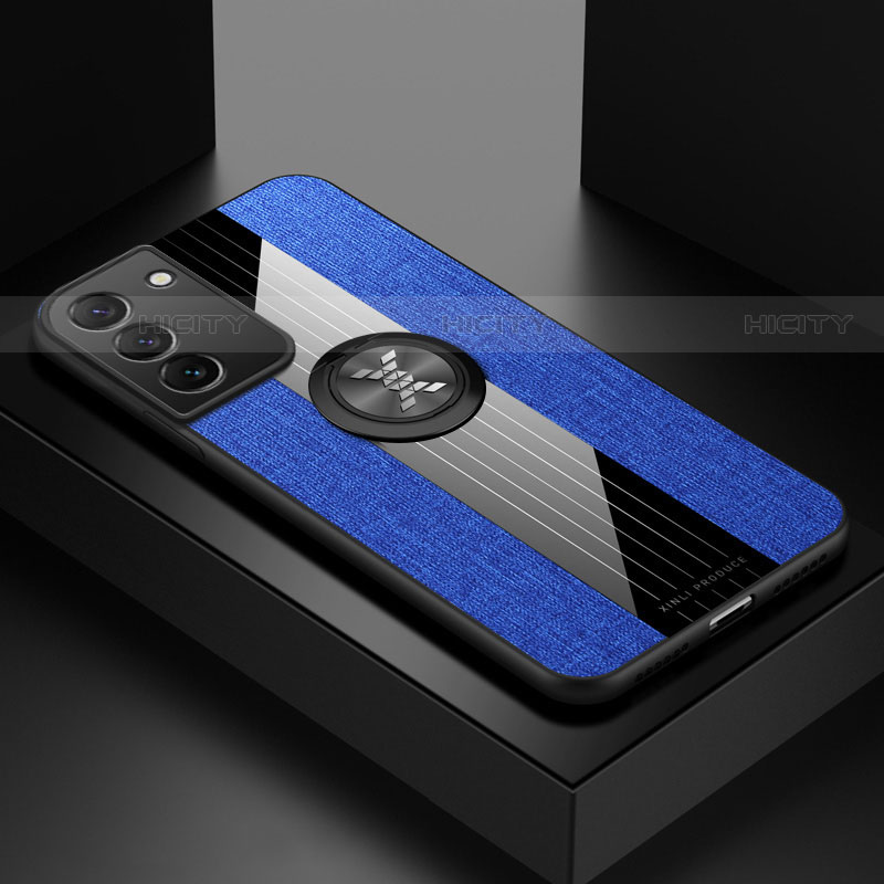 Custodia Silicone Ultra Sottile Morbida Cover con Magnetico Anello Supporto A07 per Samsung Galaxy S21 5G Blu