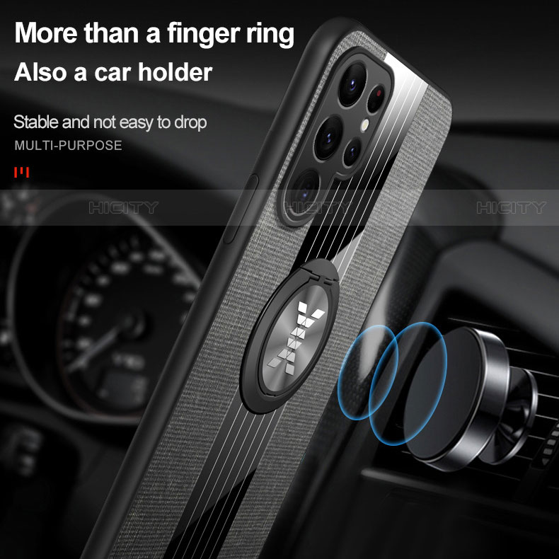Custodia Silicone Ultra Sottile Morbida Cover con Magnetico Anello Supporto A07 per Samsung Galaxy S21 Ultra 5G