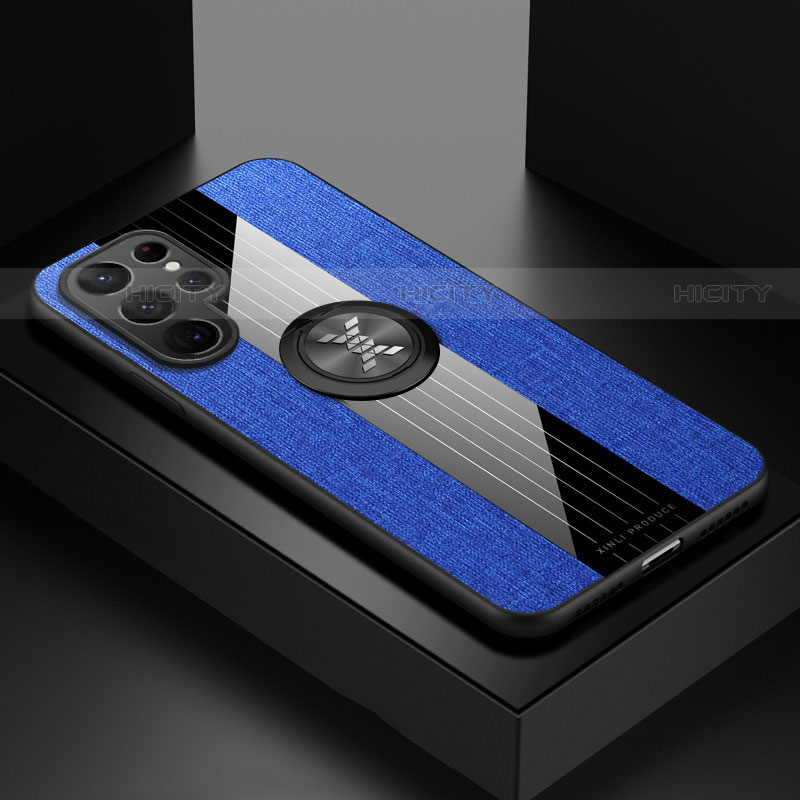 Custodia Silicone Ultra Sottile Morbida Cover con Magnetico Anello Supporto A07 per Samsung Galaxy S21 Ultra 5G Blu