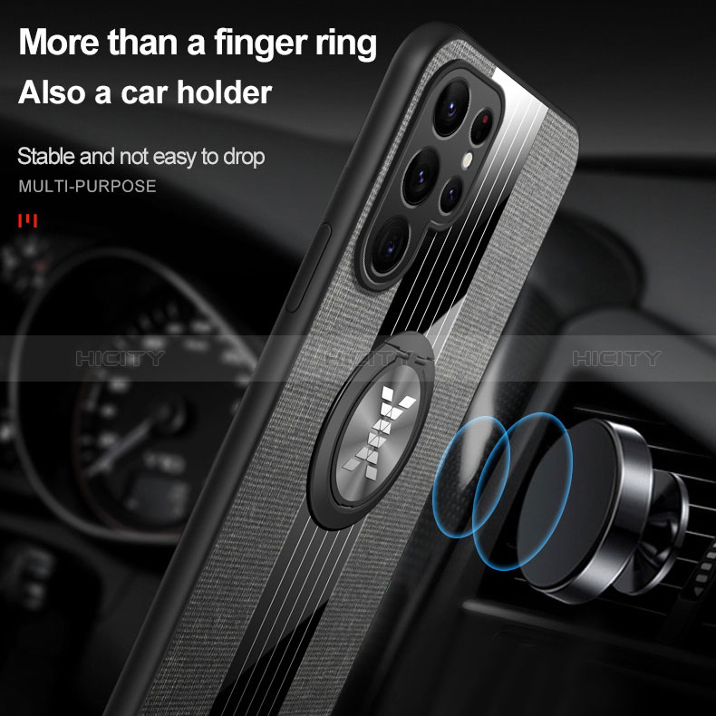 Custodia Silicone Ultra Sottile Morbida Cover con Magnetico Anello Supporto A07 per Samsung Galaxy S24 Ultra 5G