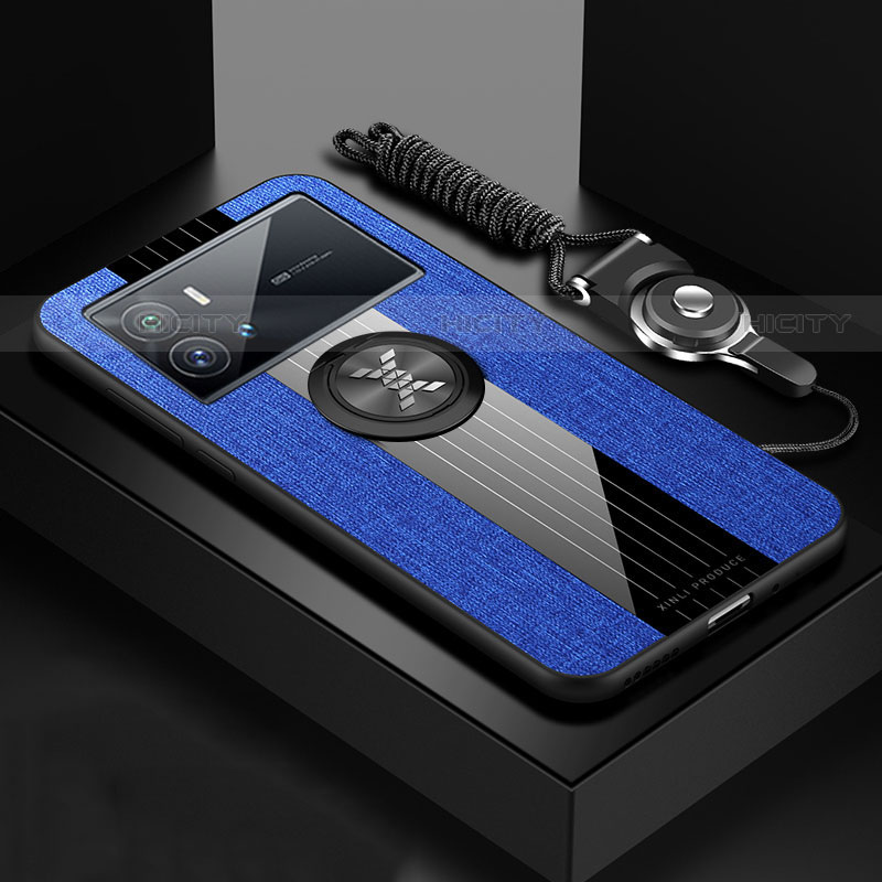 Custodia Silicone Ultra Sottile Morbida Cover con Magnetico Anello Supporto A07 per Vivo iQOO 9 Pro 5G Blu