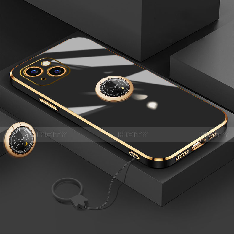 Custodia Silicone Ultra Sottile Morbida Cover con Magnetico Anello Supporto A08 per Apple iPhone 13