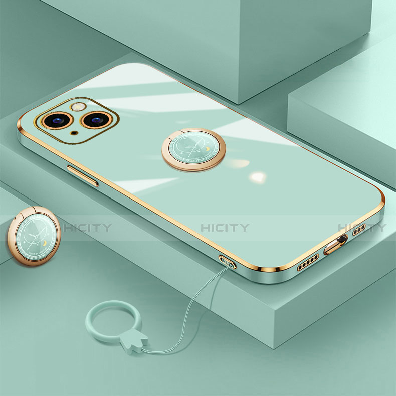 Custodia Silicone Ultra Sottile Morbida Cover con Magnetico Anello Supporto A08 per Apple iPhone 13 Verde