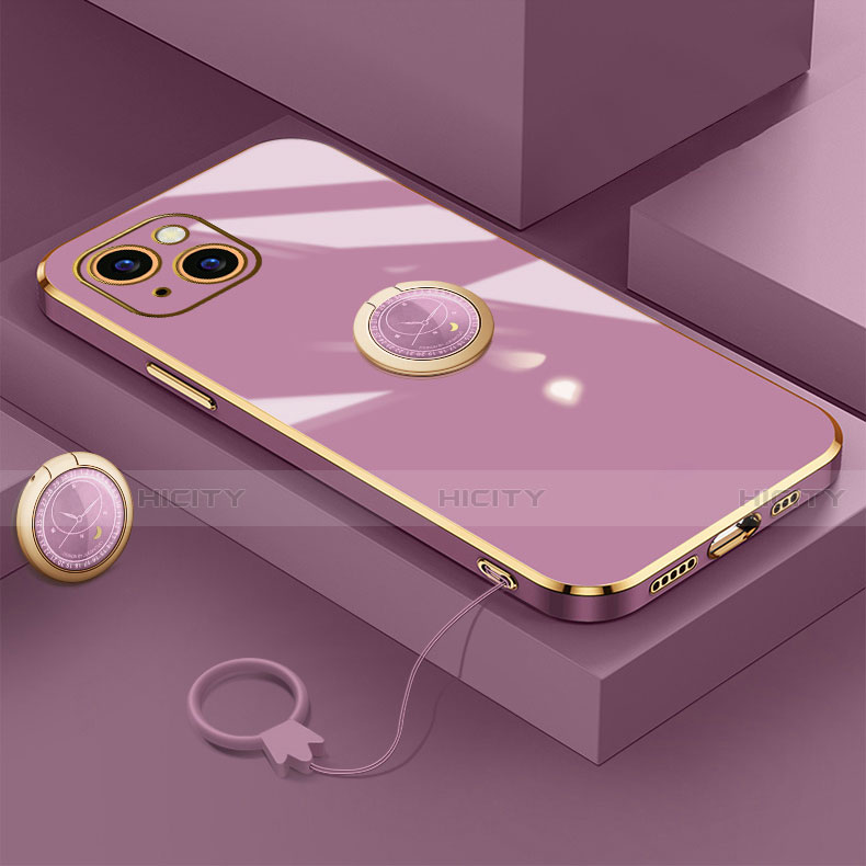 Custodia Silicone Ultra Sottile Morbida Cover con Magnetico Anello Supporto A08 per Apple iPhone 14 Viola