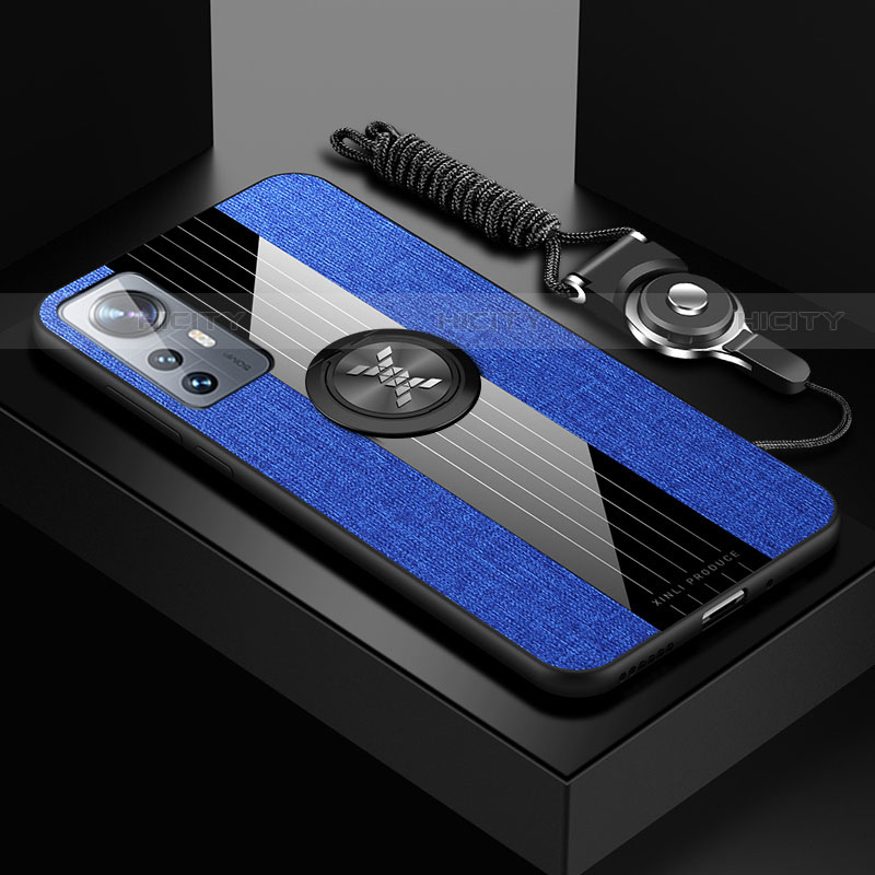 Custodia Silicone Ultra Sottile Morbida Cover con Magnetico Anello Supporto A08 per Xiaomi Mi 12 Pro 5G Blu