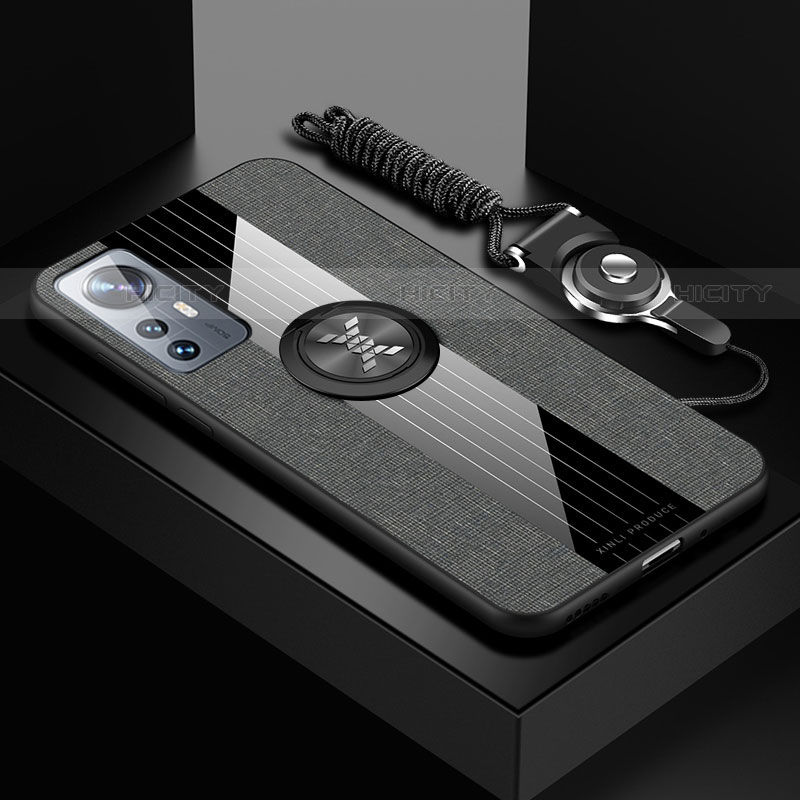 Custodia Silicone Ultra Sottile Morbida Cover con Magnetico Anello Supporto A08 per Xiaomi Mi 12 Pro 5G Grigio