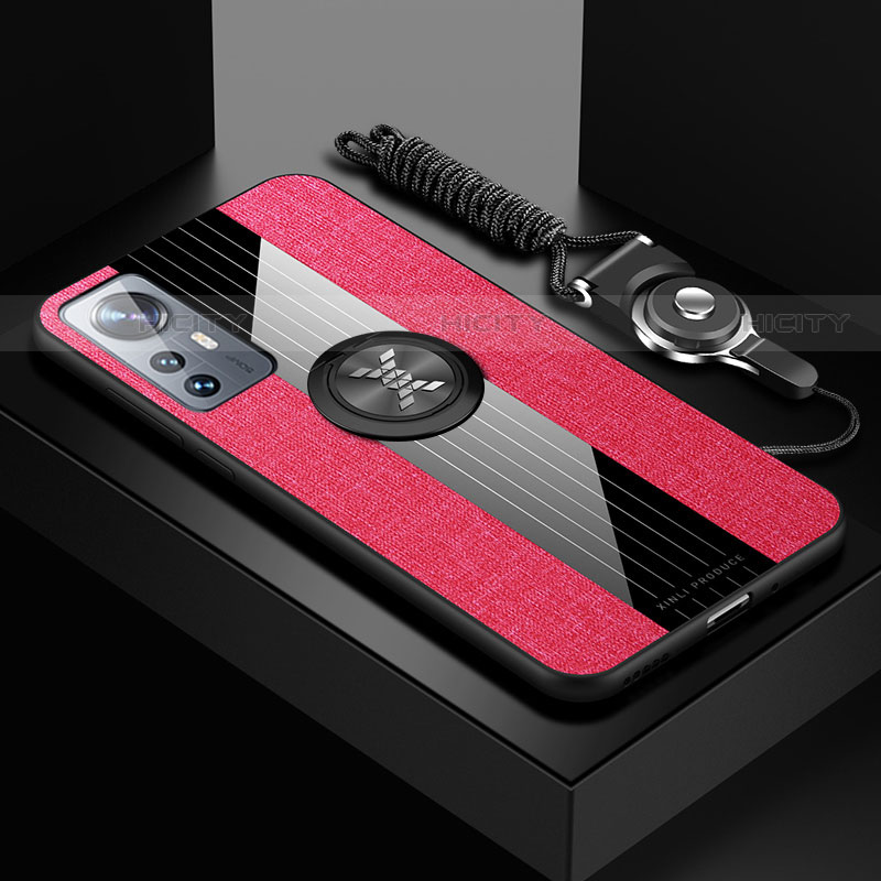 Custodia Silicone Ultra Sottile Morbida Cover con Magnetico Anello Supporto A08 per Xiaomi Mi 12 Pro 5G Rosso