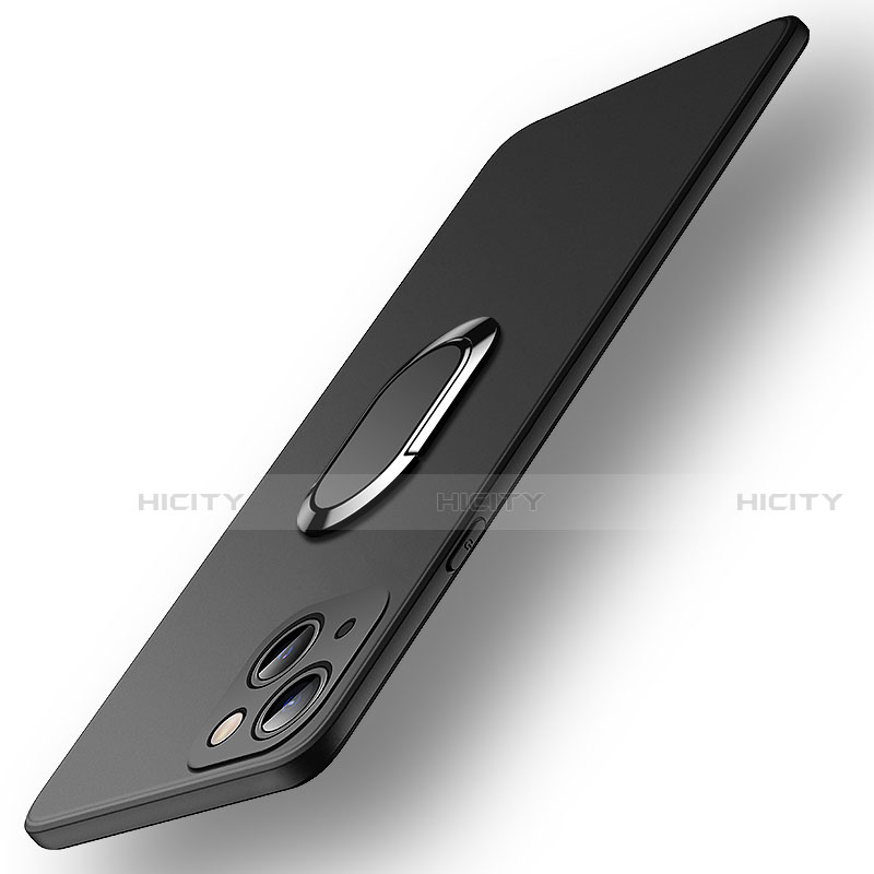 Custodia Silicone Ultra Sottile Morbida Cover con Magnetico Anello Supporto A09 per Apple iPhone 13 Mini Nero