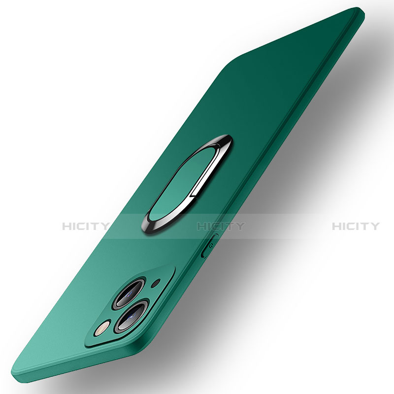 Custodia Silicone Ultra Sottile Morbida Cover con Magnetico Anello Supporto A09 per Apple iPhone 13 Mini Verde