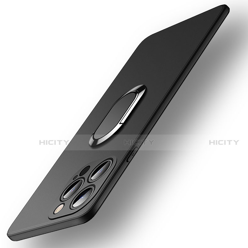 Custodia Silicone Ultra Sottile Morbida Cover con Magnetico Anello Supporto A09 per Apple iPhone 13 Pro Max Nero