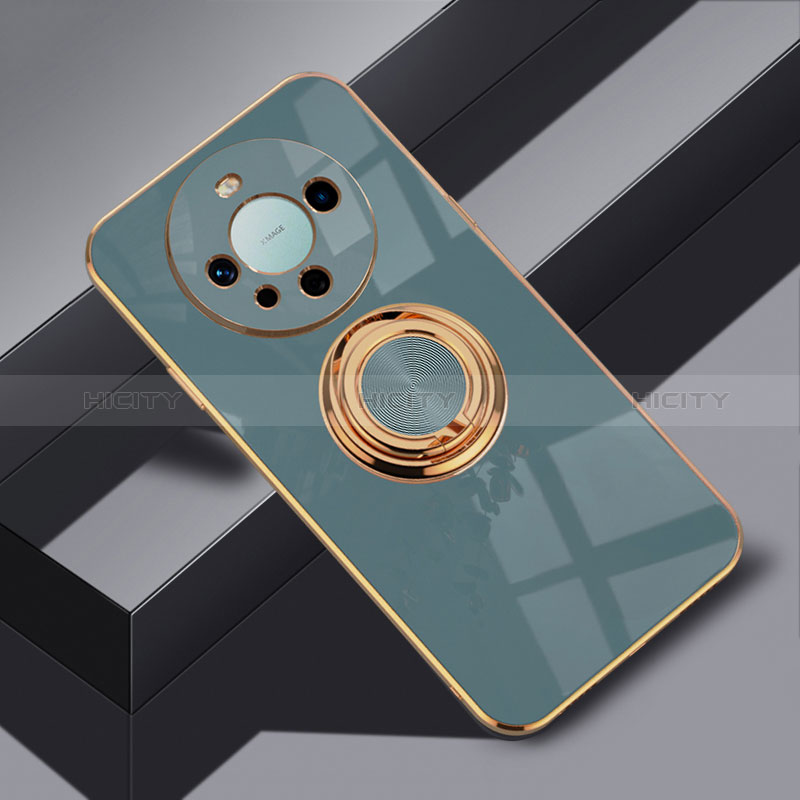 Custodia Silicone Ultra Sottile Morbida Cover con Magnetico Anello Supporto AN1 per Huawei Mate 60 Pro Grigio Lavanda