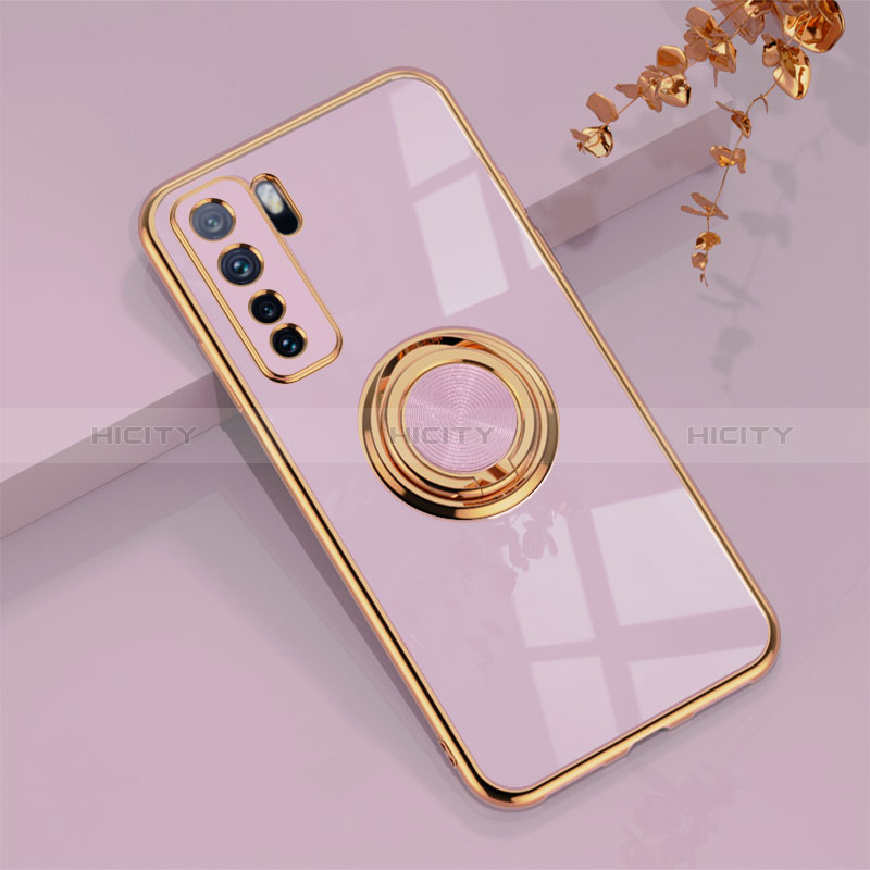 Custodia Silicone Ultra Sottile Morbida Cover con Magnetico Anello Supporto AN1 per Huawei Nova 7 SE 5G Lavanda