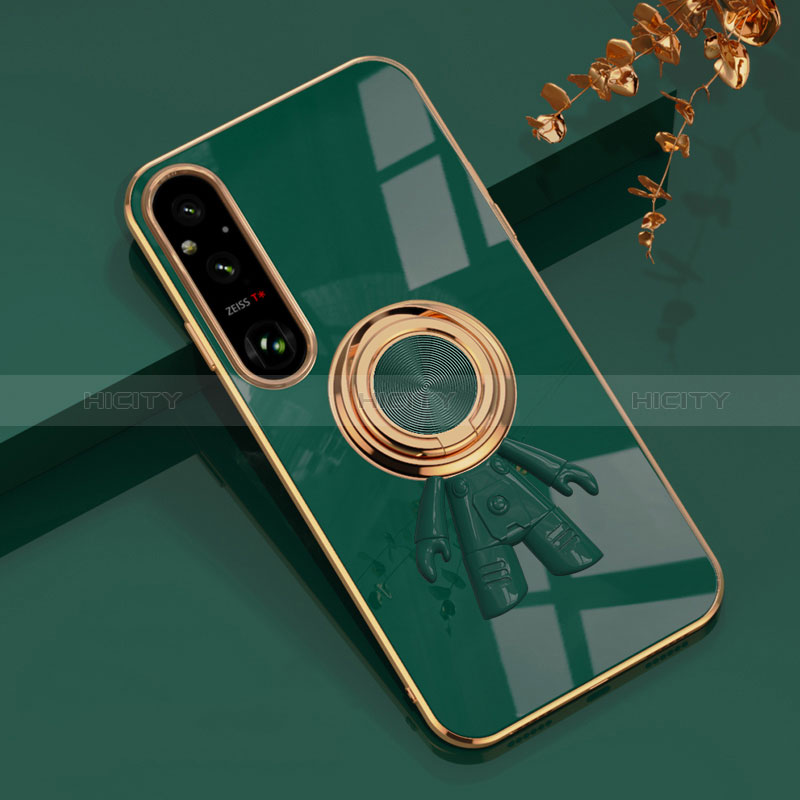 Custodia Silicone Ultra Sottile Morbida Cover con Magnetico Anello Supporto AN1 per Sony Xperia 1 V