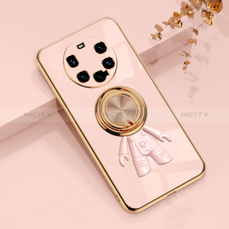 Custodia Silicone Ultra Sottile Morbida Cover con Magnetico Anello Supporto AN2 per Huawei Mate 40 Pro+ Plus Oro Rosa