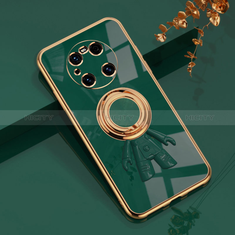 Custodia Silicone Ultra Sottile Morbida Cover con Magnetico Anello Supporto AN2 per Huawei Mate 40 Pro Verde