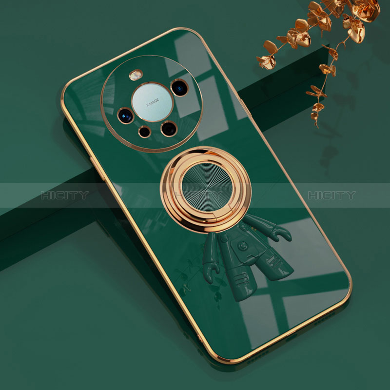 Custodia Silicone Ultra Sottile Morbida Cover con Magnetico Anello Supporto AN2 per Huawei Mate 60 Pro+ Plus Verde