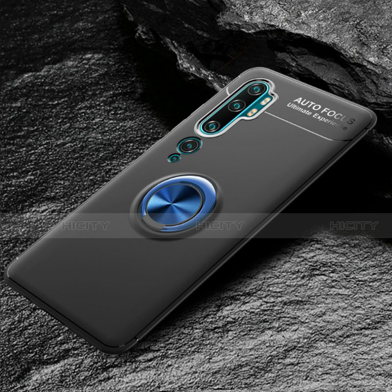 Custodia Silicone Ultra Sottile Morbida Cover con Magnetico Anello Supporto D01 per Xiaomi Mi Note 10 Blu e Nero