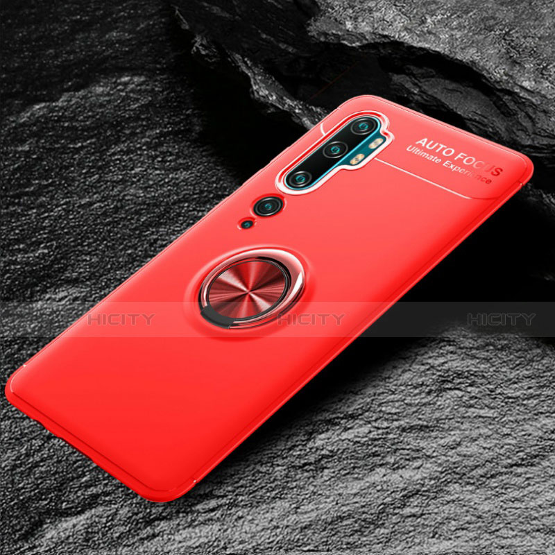 Custodia Silicone Ultra Sottile Morbida Cover con Magnetico Anello Supporto D01 per Xiaomi Mi Note 10 Pro Rosso