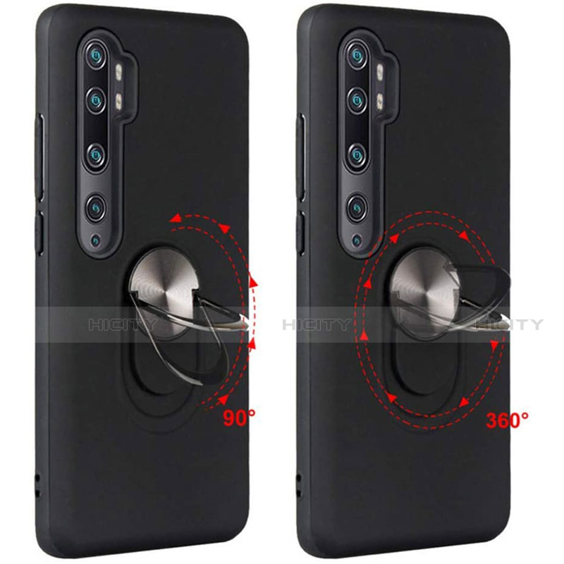 Custodia Silicone Ultra Sottile Morbida Cover con Magnetico Anello Supporto D04 per Xiaomi Mi Note 10