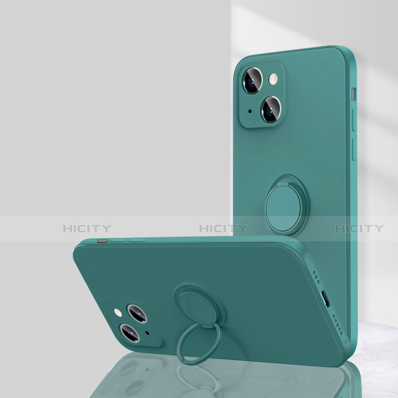 Custodia Silicone Ultra Sottile Morbida Cover con Magnetico Anello Supporto G01 per Apple iPhone 13 Mini