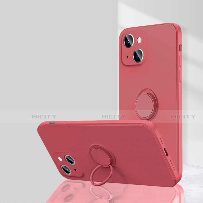 Custodia Silicone Ultra Sottile Morbida Cover con Magnetico Anello Supporto G01 per Apple iPhone 13 Mini Rosso
