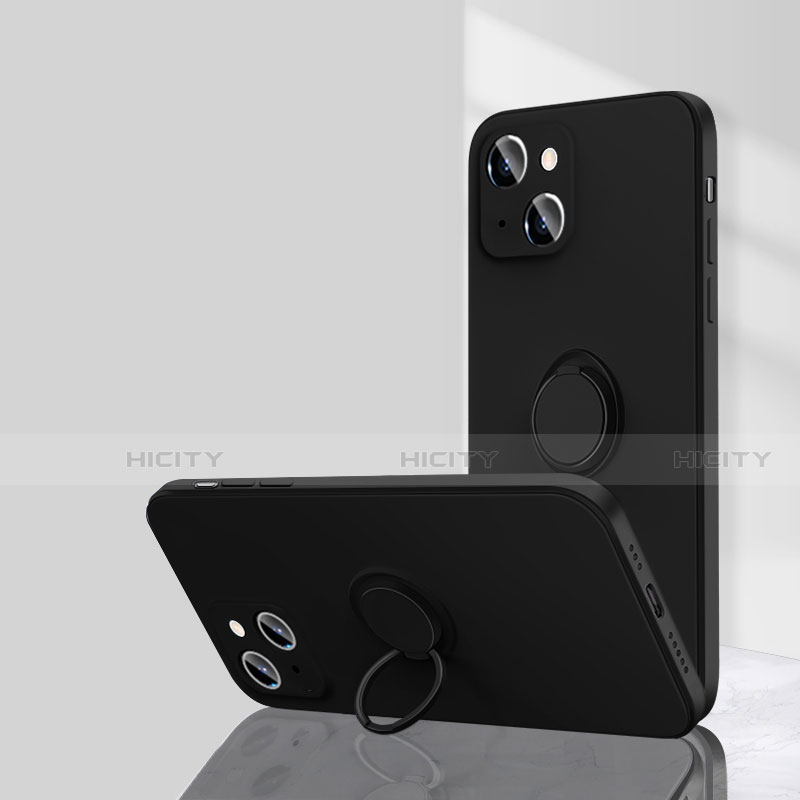 Custodia Silicone Ultra Sottile Morbida Cover con Magnetico Anello Supporto G01 per Apple iPhone 14 Plus Nero