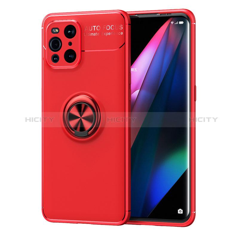 Custodia Silicone Ultra Sottile Morbida Cover con Magnetico Anello Supporto JM1 per Oppo Find X3 5G Rosso