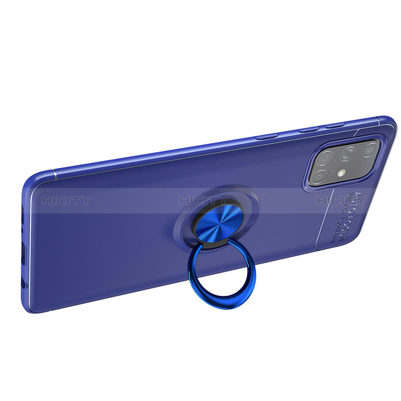 Custodia Silicone Ultra Sottile Morbida Cover con Magnetico Anello Supporto JM1 per Samsung Galaxy A51 5G Blu