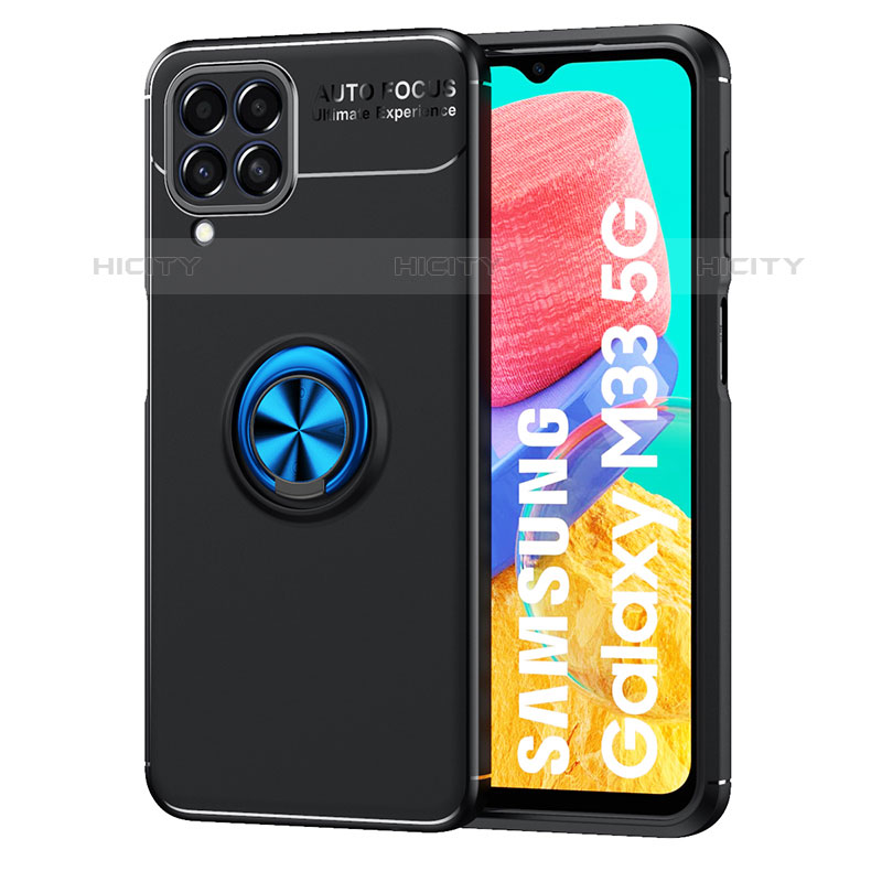 Custodia Silicone Ultra Sottile Morbida Cover con Magnetico Anello Supporto JM1 per Samsung Galaxy M33 5G Blu e Nero