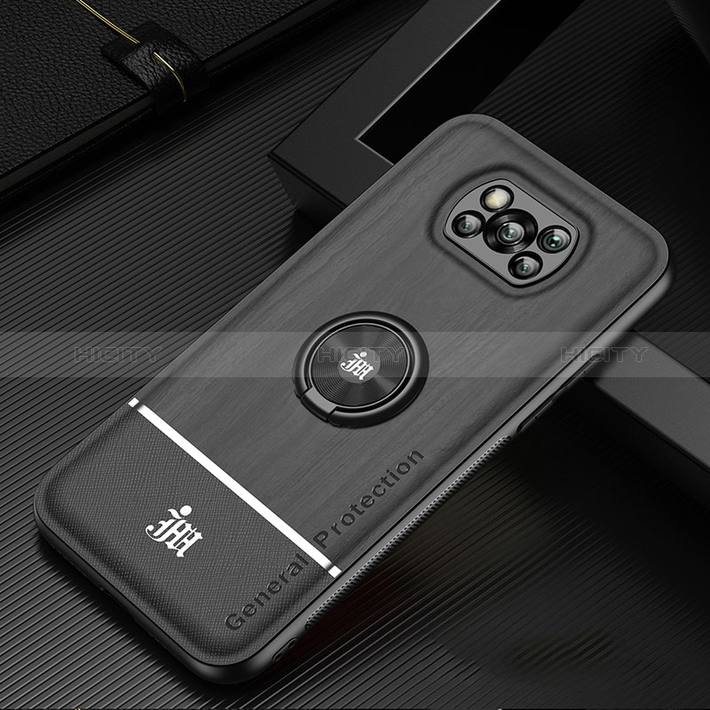 Custodia Silicone Ultra Sottile Morbida Cover con Magnetico Anello Supporto JM1 per Xiaomi Poco X3 NFC Nero