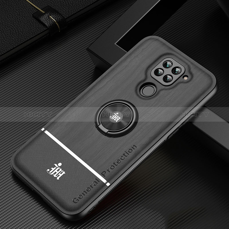 Custodia Silicone Ultra Sottile Morbida Cover con Magnetico Anello Supporto JM1 per Xiaomi Redmi Note 9 Nero