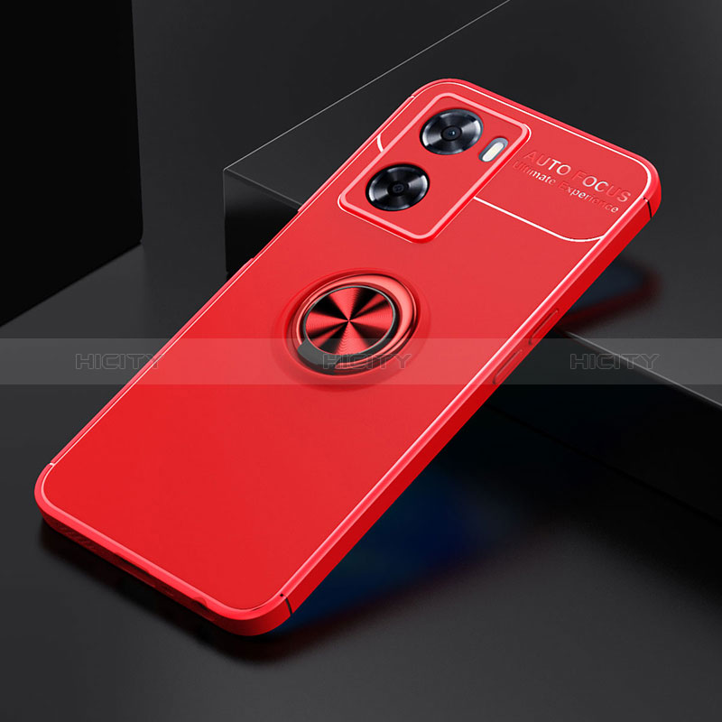 Custodia Silicone Ultra Sottile Morbida Cover con Magnetico Anello Supporto JM2 per Oppo A57 4G Rosso