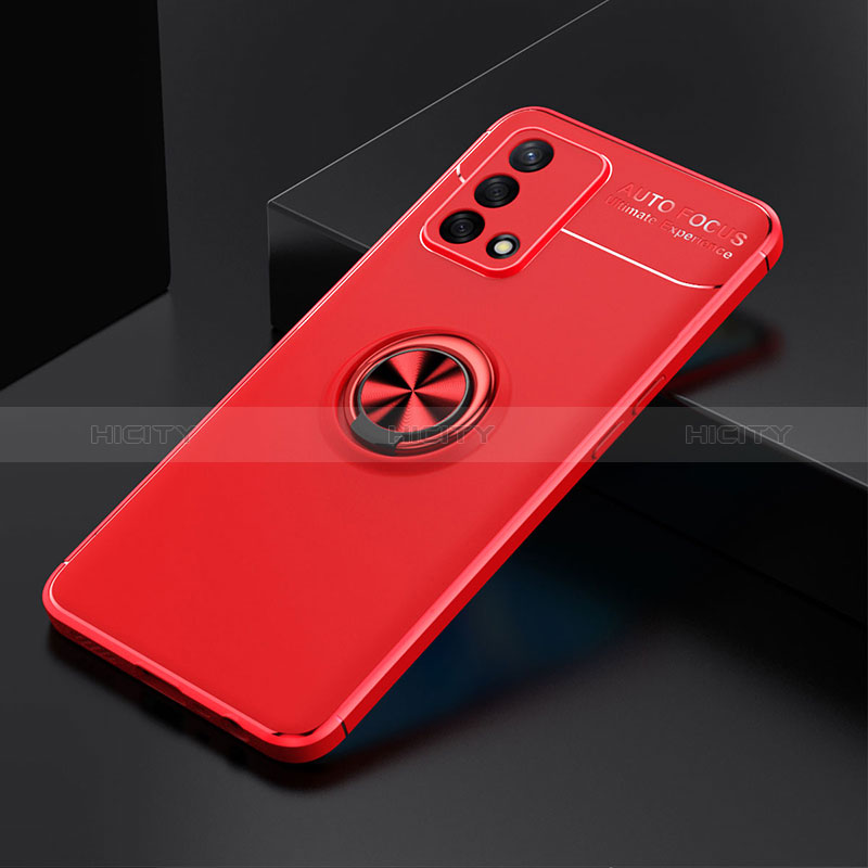 Custodia Silicone Ultra Sottile Morbida Cover con Magnetico Anello Supporto JM2 per Oppo A95 4G Rosso