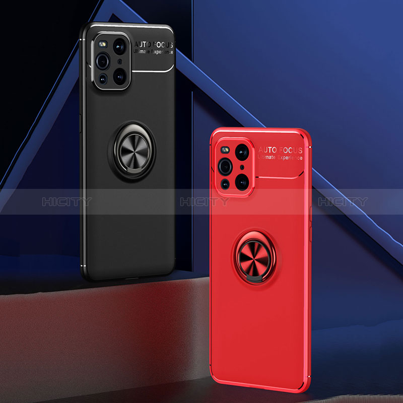 Custodia Silicone Ultra Sottile Morbida Cover con Magnetico Anello Supporto JM2 per Oppo Find X3 5G