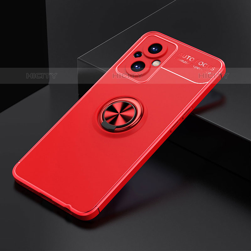 Custodia Silicone Ultra Sottile Morbida Cover con Magnetico Anello Supporto JM2 per Oppo Reno7 Z 5G Rosso