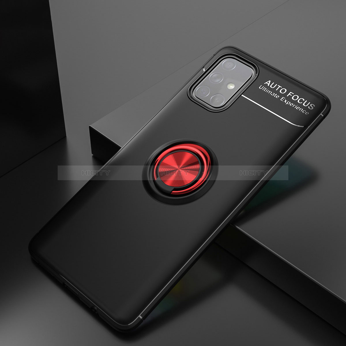 Custodia Silicone Ultra Sottile Morbida Cover con Magnetico Anello Supporto JM2 per Samsung Galaxy A71 4G A715 Rosso e Nero
