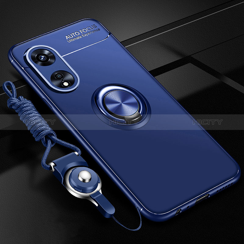 Custodia Silicone Ultra Sottile Morbida Cover con Magnetico Anello Supporto JM3 per Oppo A58 5G Blu