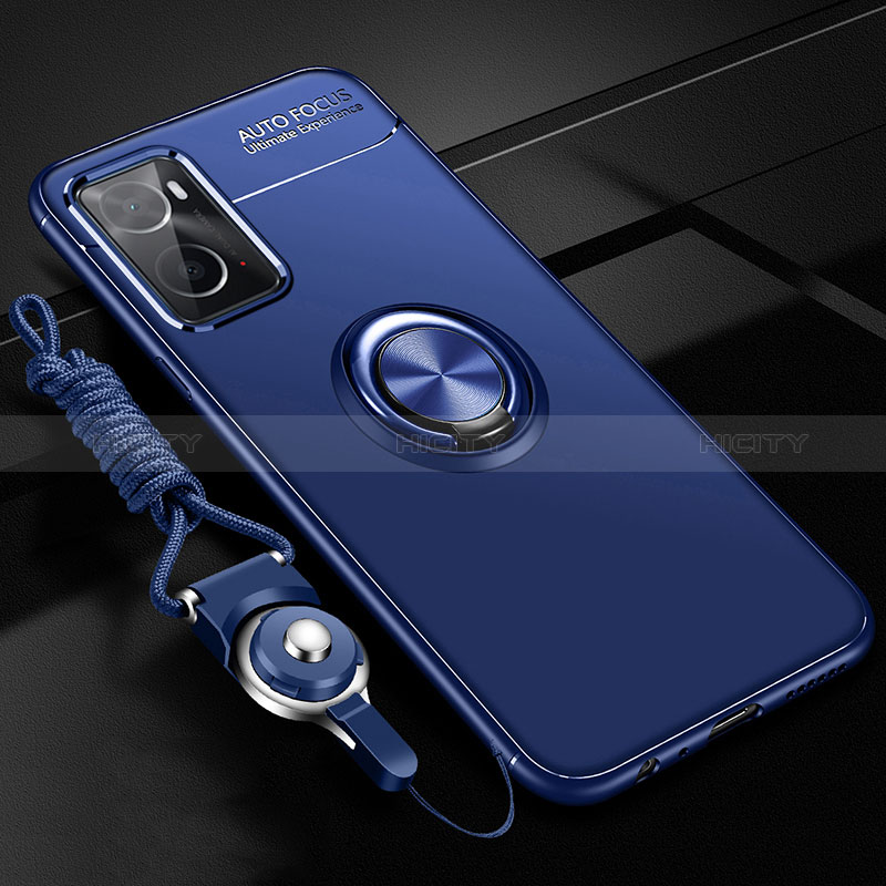 Custodia Silicone Ultra Sottile Morbida Cover con Magnetico Anello Supporto JM3 per Oppo A76 Blu