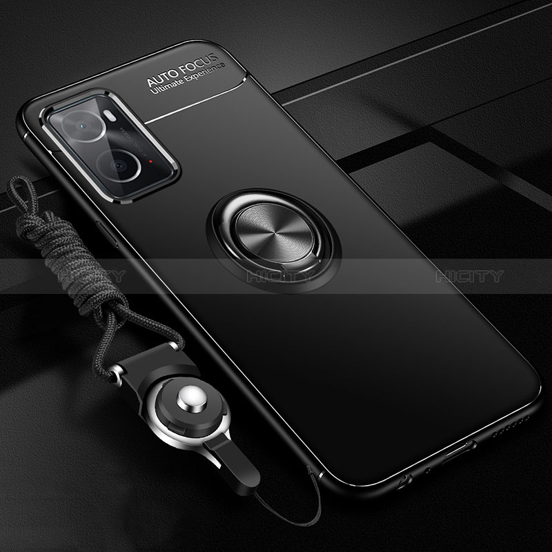 Custodia Silicone Ultra Sottile Morbida Cover con Magnetico Anello Supporto JM3 per Oppo A76 Nero