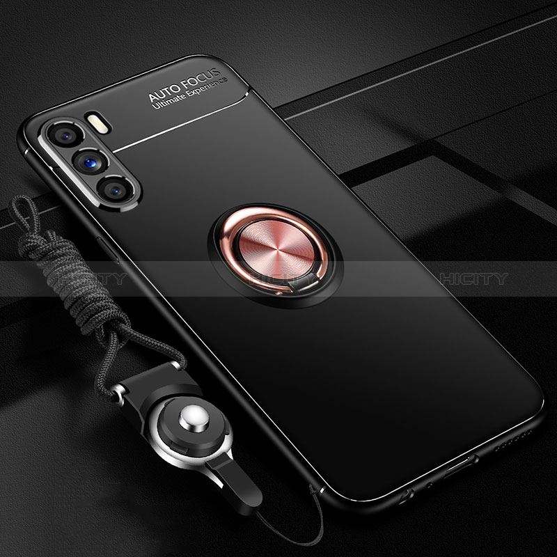 Custodia Silicone Ultra Sottile Morbida Cover con Magnetico Anello Supporto JM3 per Oppo K9 Pro 5G Oro e Nero