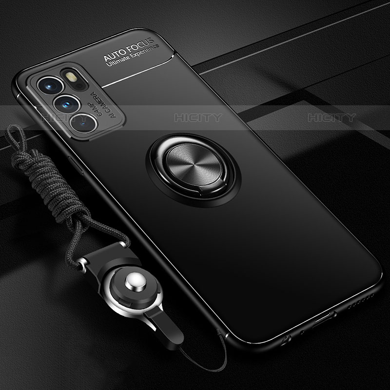 Custodia Silicone Ultra Sottile Morbida Cover con Magnetico Anello Supporto JM3 per Oppo Reno6 Pro 5G India Nero