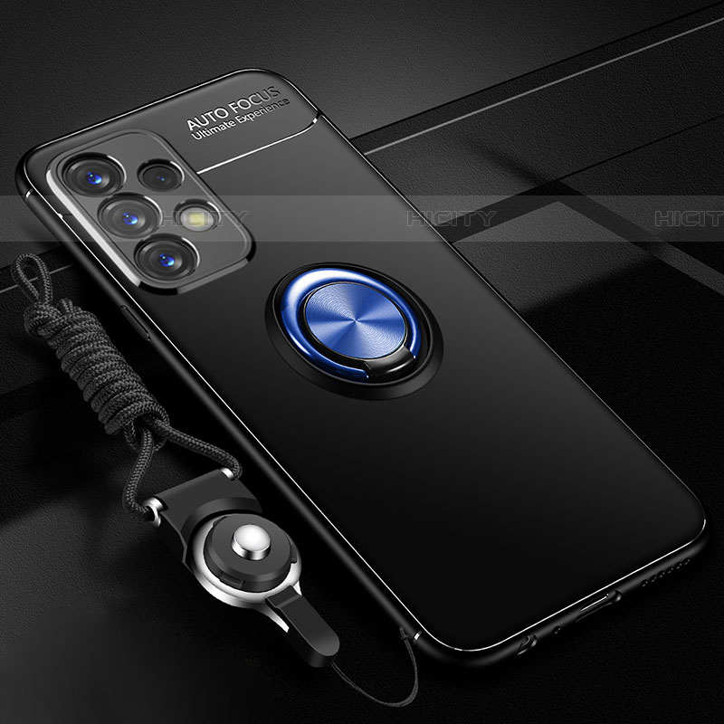 Custodia Silicone Ultra Sottile Morbida Cover con Magnetico Anello Supporto JM3 per Samsung Galaxy A73 5G Blu e Nero
