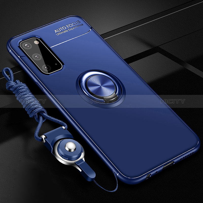 Custodia Silicone Ultra Sottile Morbida Cover con Magnetico Anello Supporto JM3 per Samsung Galaxy S20 5G Blu