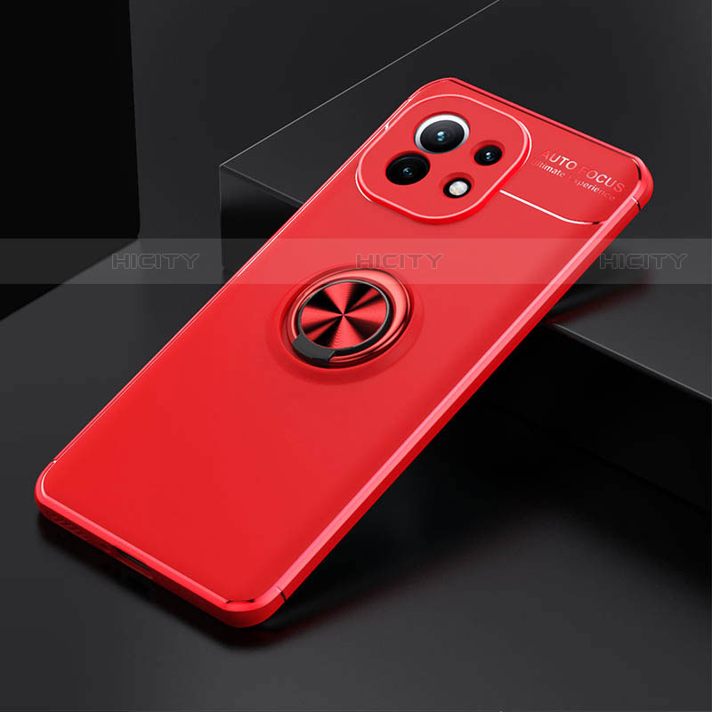 Custodia Silicone Ultra Sottile Morbida Cover con Magnetico Anello Supporto K01 per Xiaomi Mi 11 5G Rosso