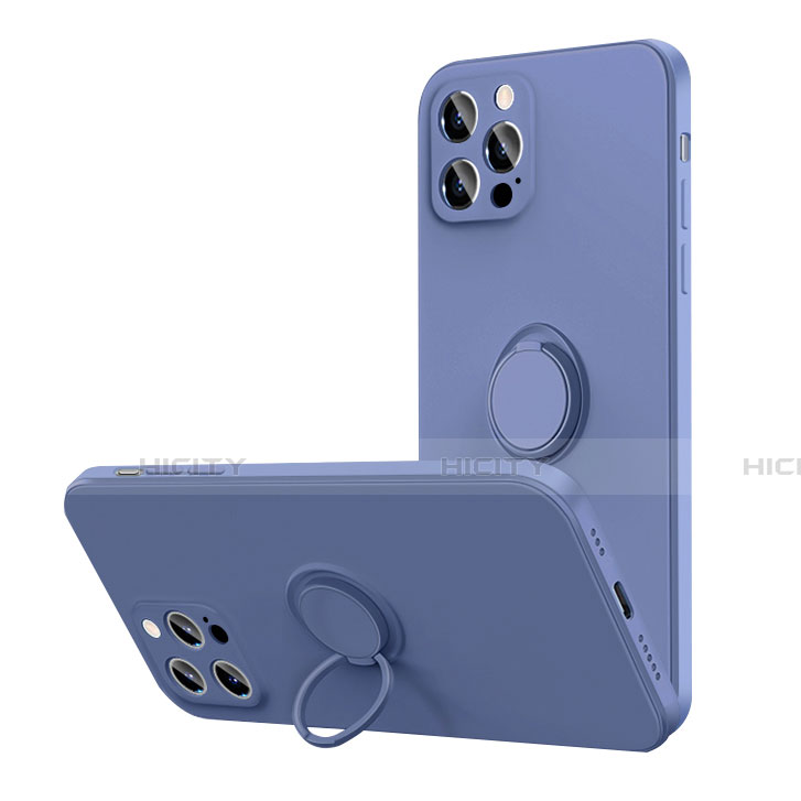 Custodia Silicone Ultra Sottile Morbida Cover con Magnetico Anello Supporto N01 per Apple iPhone 12 Pro Max Grigio Lavanda