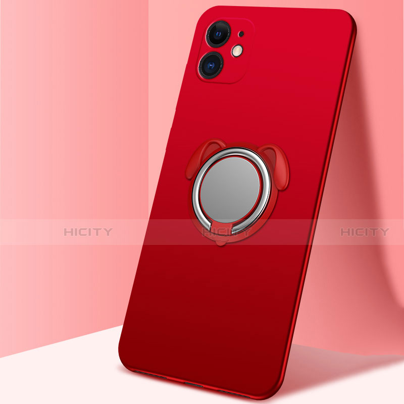 Custodia Silicone Ultra Sottile Morbida Cover con Magnetico Anello Supporto N02 per Apple iPhone 12 Mini Rosso